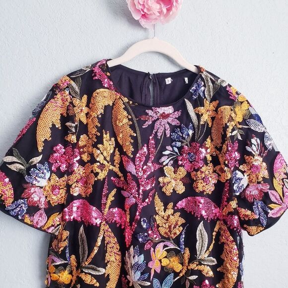 Baltic Born Patricia Floral Sequin Black Mini Dress - Picture 3 of 5